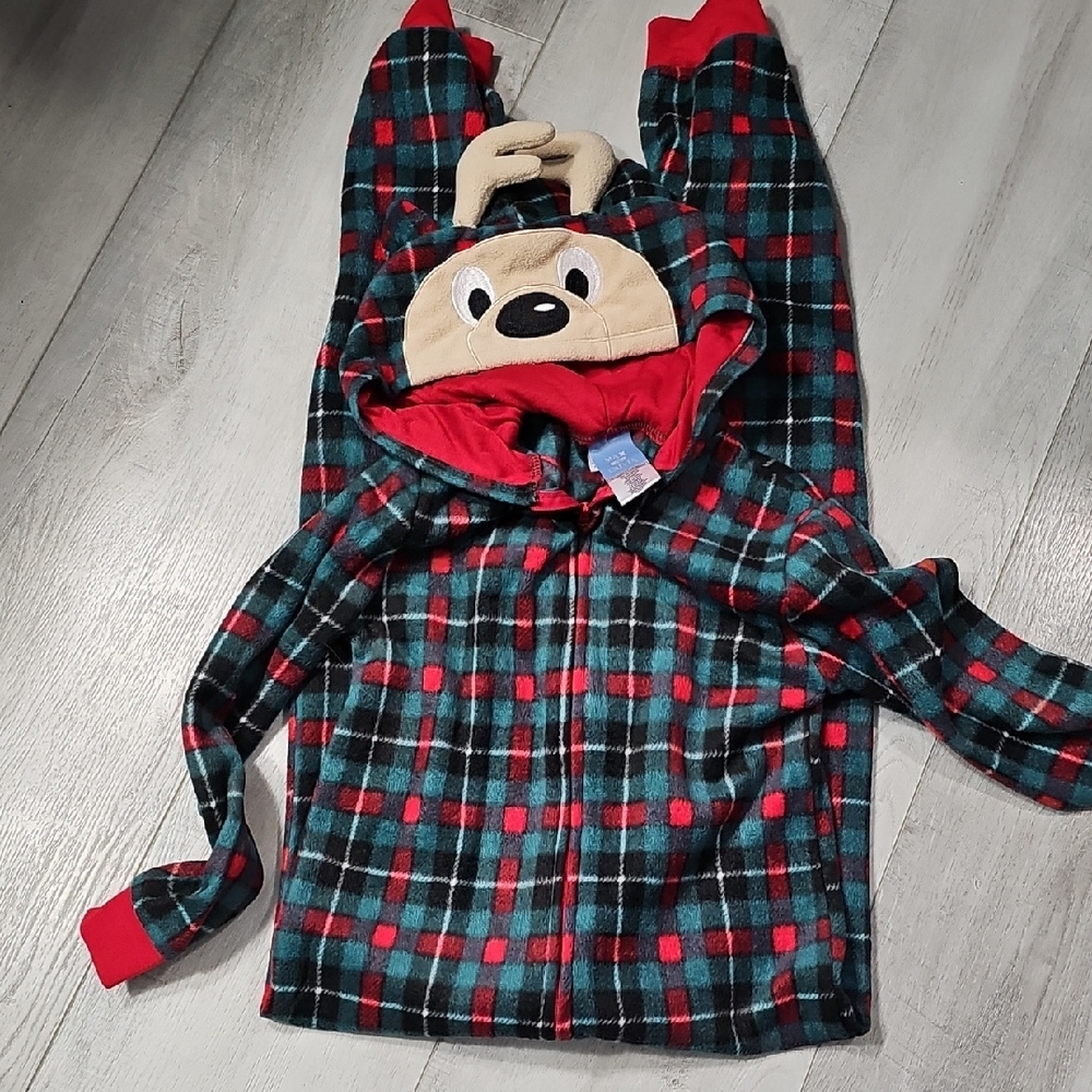 Cozy Kids Plaid Pajama Set with Reindeer Hood